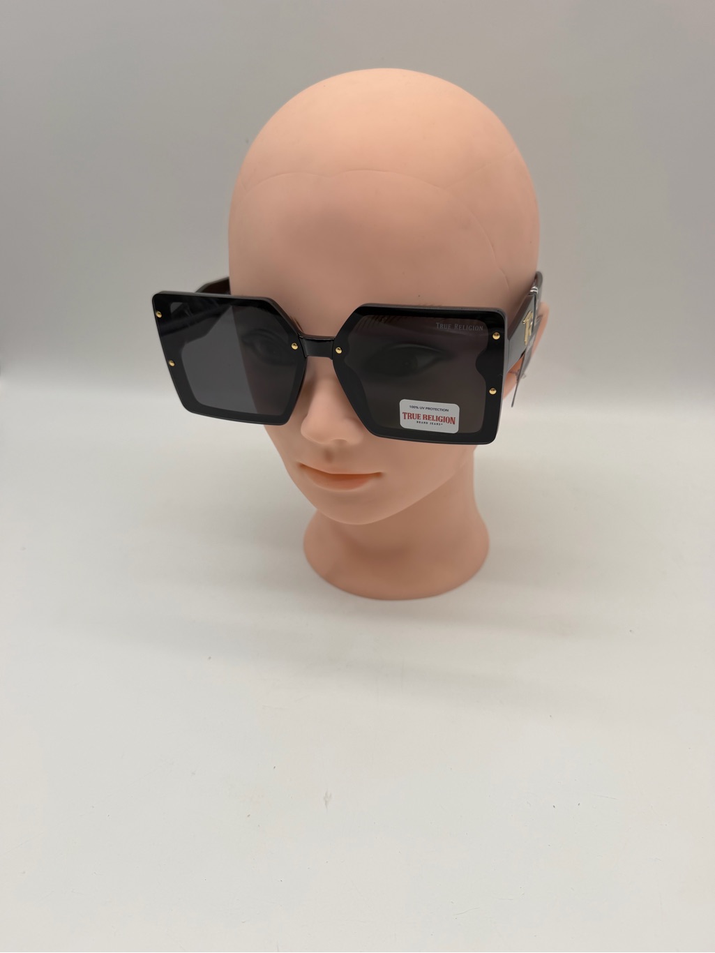 True Religion Black Square Oversized Sunglasses With Gold Rivets